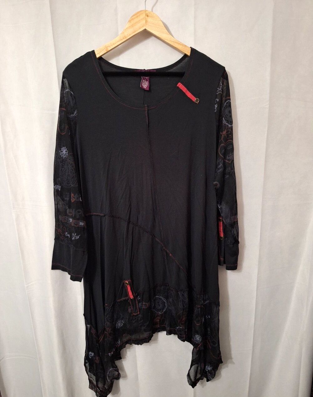 Tallissime Lagenlook Witchy Tunic Top Sz Large Shark Bite Sheer Long Sleeve Goth